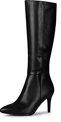 Allegra K Women's Pointed Toe Side Zipper Stiletto Heel Knee High Boots Black 7 UK/Label Size 9 US