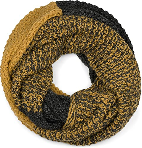 styleBREAKER Damen Strick Loop Schal 2-Farbig mit Ombre Farbverlauf, Reiskorn Strickmuster, warmer Winter Strickschal 01018165, Farbe:Anthrazit-Cognac