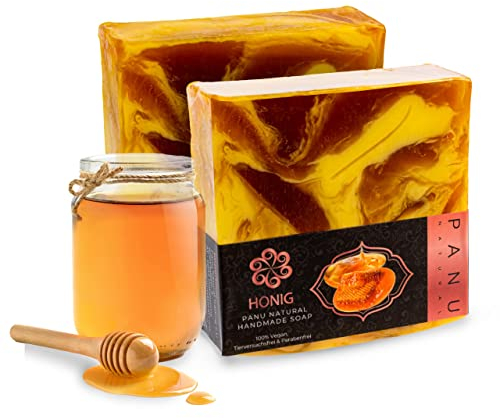 Panu Seifen Honig - Vegane Duschseife für alle Hauttypen - Naturseife als festes Duschgel und festes Shampoo - Premium Soap Bar - Natürlicher Duschbrocken als festes Duschgel