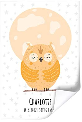 ORWO – 40 x 60 cm Kinderposter mit Namen & Geburtsdatum | Eule Owlie | Poster Kinderzimmer | Made in Germany | personalisiertes Geschenk