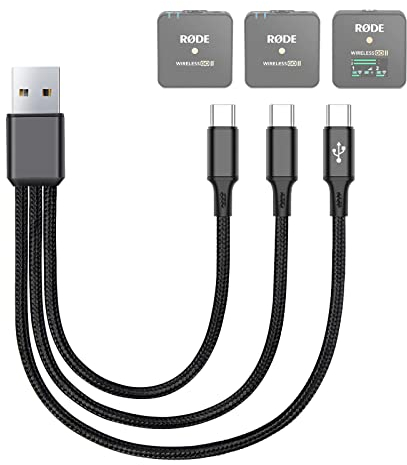 weishan 3-in-1 Charging Cable Replacement for Rode Wireless Go 2 / II Microphone System, 3A USB C Short Charger Cord with 3 Type-C Plugs 8-Inch