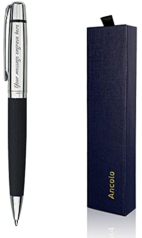 Kugelschreiber mit Gravur, Silber / Chrom, luxuriöser Kugelschreiber mit PU-Leder, personalisierbar mit Namen auf dem Stift, Geschenkset für Männer und Frauen, professionell, Chefbüro, schöne Stifte