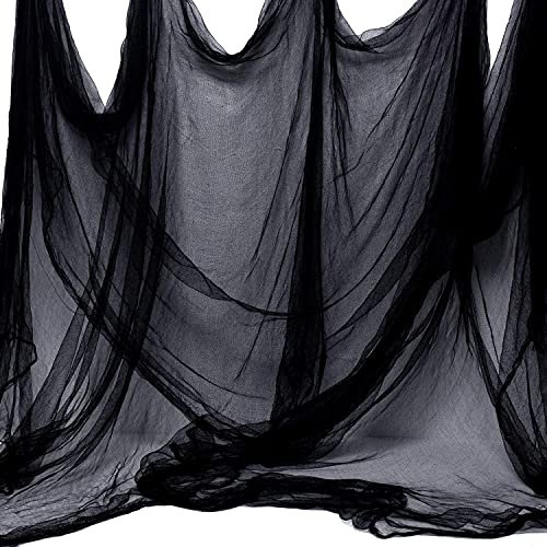 Anguxer 500x220 cm Halloween Dekostoff – Schwarzes Gruseltuch für Garten & Innenräume, Spooky Gaze, Perfekt für Halloween-Party, Tür- und Fensterdekoration