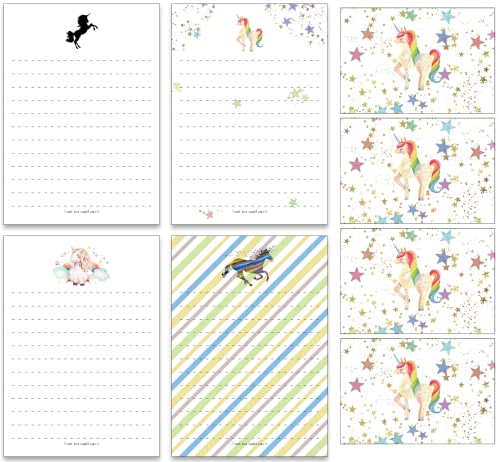 24 Blatt Einhorn Schreibpapier; Briefpapier Set; Geschenkset mit passenden Umschlägen für Mädchen