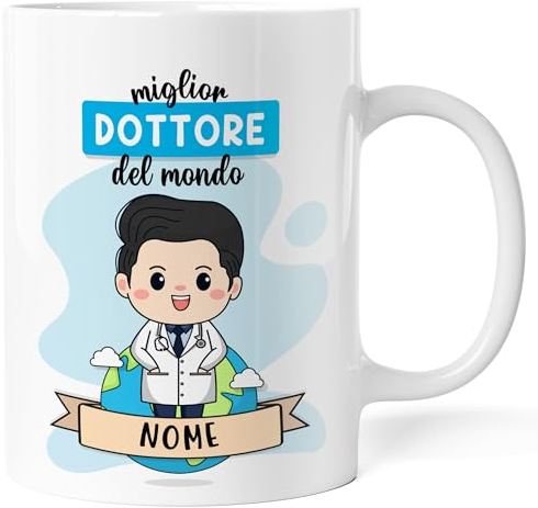 Caribu design Tazza Dottore Personalizzata con Nome e Colore Capelli - Idea Regalo per Medico Personalizzabile Divertente Compleanno Natale Lavoro Laurea Professione (Dottore Uomo)