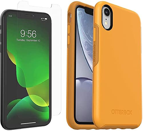 OtterBox Symmetry Series Case for iPhone XR (Only) - with Zagg Glass Elite Clear Screen Protector - Non-Retail Packaging - Aspen Gleam (Citrus/Sunflower)