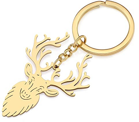 RAIDIN Edelstahl Gold Silber Plattiert Süße Tier Schlüsselanhänger Schlüsselring Geschenke für Damen Mädchen Auto Handtasche Schlüssel Charms Zubehör (Gold-137 Elch)