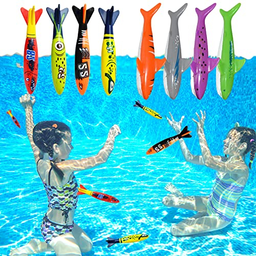 YULIAO 8Pcs Juguetes de Buceo en Piscina, Anillos de Buceo para Niños, Juguetes de Buceo para Niños, Juguete Acuático para Piscina, para Entrenamiento de Juegos de Buceo