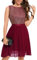 Bbonlinedress Festliches Kleid Damen Glitzer Rundhals Kleid Cocktail Brautkleid Pailletten Partykleid Abendkleider elegant Ballkleid Burgundy L