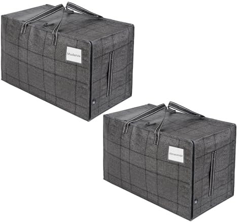VENO 2 Pack Heavy-Duty Oversize Large Storage Bag Organizer with Zips and Tag Pocket for Moving, Clothes Storage, Laundry Bag, House Essentials, Sustainable, Water-Resistant (Windowpane, 2 Pack)