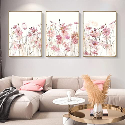 Herfair 3-teiliges Premium Poster Set, Aesthetic Blume Rosa Wandbilder Kunstposter, Leinwand Bilder, Wohnzimmer Schlafzimmer Deko, Ohne Rahmen (50x70cm)