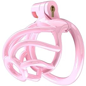 PINTLE 2023 neuer Peniskäfig aus Nylonharz Cobra Keuschheitskäfig der 6 Generation männlicher Peniskäfig mit 4 Penisringen hohler atmungsaktiver Keuschheitskäfig für Männer(Flachring S 34×45mm)