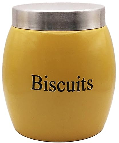 Nobel Biscuits, Cookies Canisters, Storage Barrel Style,Stainless Steel Lid, Rust Resistant,Powder Coated Ideal for Kitchen Storage (Yellow)