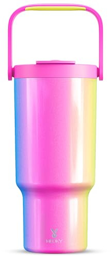 Meoky 907.2 g Tumbler with Handle Tumbler with Lid and Straw, Stainless Steel Travel Mug, 100% Leak Proof, Keeps Cold for 24 Hours, Fits in Car Cup Holder (Carnival)