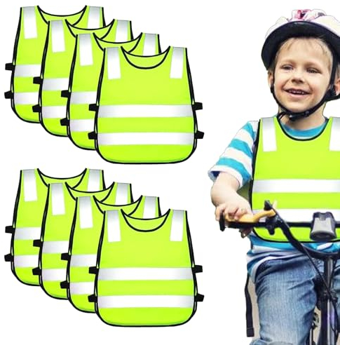 Warnweste Kinder 8 Stück, Kinder Warnweste, Kinderwarnweste Sicherheitsweste, Warnwesten Auto für Kinder, Reflektorweste Kinder für Straßenverkehr Schutz Jungs Mädchen, Warnweste Kinder 3-12 Jahre