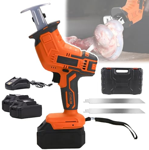 ZILOOK Scie à Os sans Fil, Scie De Boucher éLectrique Domestique Commerciale, Portable Professionnel, Moteur à Noyau De Cuivre, avec 2 Piles + 2 Dentelures, pour Os, Viande CongeléE, Porc