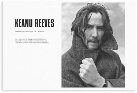 TINGTOEO Schauspieler, Musiker, Keanu Reeves, Leinwand-Poster, Schlafzimmer-Dekor, Sportlandschaft, Büro, Raumdekoration, Geschenk, ungerahmt, 60 x 90 cm