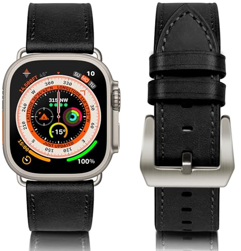WestEagle Lederarmband Kompatibel mit Apple Watch Armband 49mm 46mm 45mm 44mm 42mm für Herren Damen, Echtes Leder Vintage Armband für iWatch Series Ultra SE 10 9 8 7 6 5 4 3 2 1