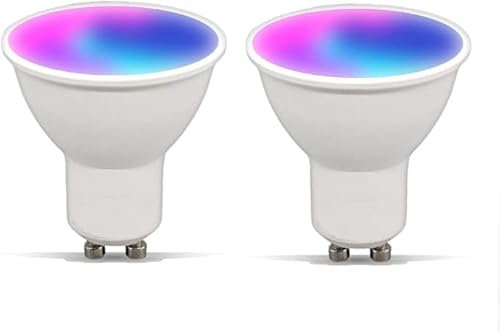 ngnsky Tuya Lot de 2 ampoules LED intelligentes Bluetooth GU10 RGBCW, synchronisation de la musique, changement de couleur, avec contrôle par application pour salon, fête