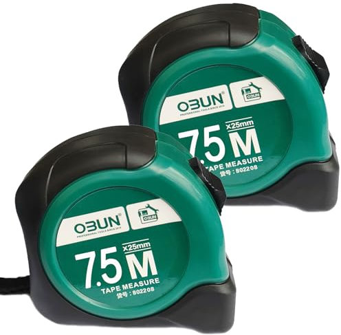 Mètre ruban de poche avec échelle métrique, fenêtre de visualisation pour lecture directe, boîtier ABS incassable, crochet de démarrage mobile, clip de ceinture (2 pièces - 7,5 m)