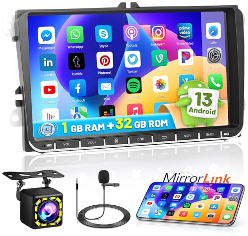 Android Radio de Coche para VW Golf 5 6 Touran Passat Polo Tiguan Seat, 9 Pulgadas Pantalla Táctil Autoradio con GPS Navi Bluetooth FM RDS, Cámara de Visión Trasera