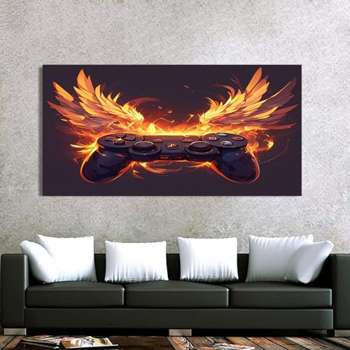 Großes Leinwandbilder Bilder 60x120cm Fantasy-Cartoon-Gamepad Mit Roten FlüGeln Kunstdrucke Wanddekoration, Modern Bilder Wohnzimmer Leinwand Deko für Schlafzimmer, Ohne Rahmen