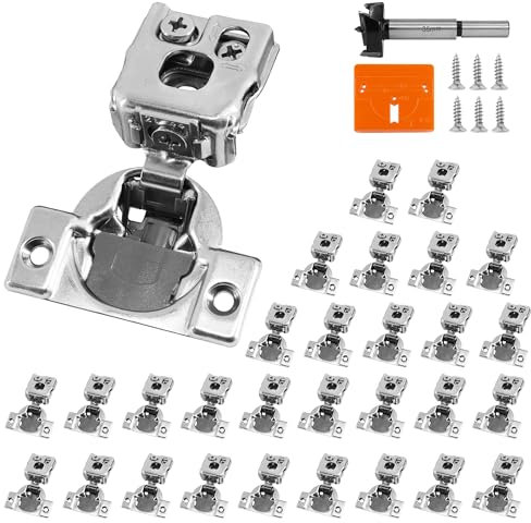 Redunest 1 Inch Overlay Soft Close Cabinet Hinges, 30 Pack Slow Soft Close Hinges for Kitchen Cabinets Satin Nickel Hidden Self Closing Kitchen Cabinet Hinges for Cupboard