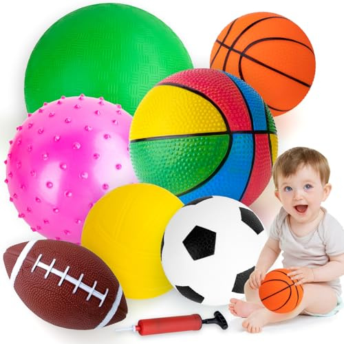 Balls for Toddlers 1-3,Set of 7 Kids Ball Soft Foam Baby Sports Balls