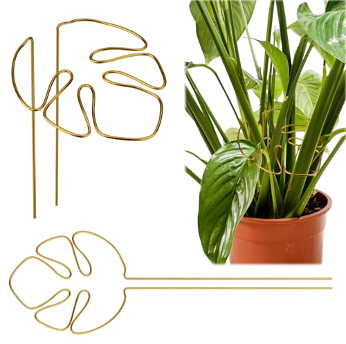 PEUTIER 2stk Pflanzenstütze Monstera, Gold Stammstützen für Kletternde Zimmerpflanzen Pflanzenstütze Monstera Blatt Pflanzenwachstumszubehör für Zimmer und Außenpflanzen