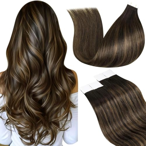 LaaVoo Tape in Extensions Echthaar Ombre Braun Extensions Echthaar Tape 60cm Remy Tape in Hair Extensions Haarverlängerung Echthaar Dunkelstes Braun Balayage Hellbraun 50g 20PCS #2/8/2