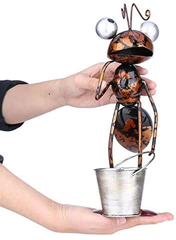 Gartenskulptur, 33 cm, Ameisenskulptur, Cartoon-Ameise aus Eisen, mit abnehmbarem Eimer, Garten- oder Schreibtischdekoration, Sukkulenten-Blumentopf, Aufbewahrung von Schmuckstücken, Gartenarbeit, Hel