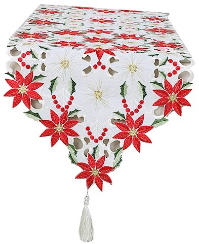 Hoement Weihnachtlicher Tischläufer Mit Blumenmuster Hochwertigem Für Festliche Anlässe Weihnachtsdeko Für Zuhause