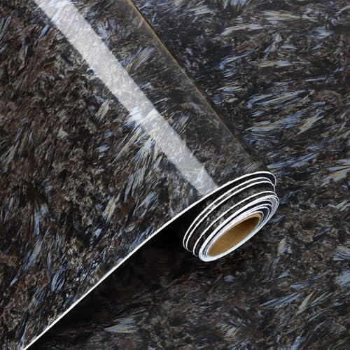 VaryFloral Marble Effect Self Adhesive Wallpaper Black Granite Contact Paper 30cmx300cm Marble Vein Self Adhesive Vinyl Waterproof Worktop Vinyl Covering Thickened Vinyl Wrap for Kitchen Cupboards