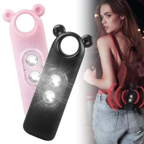 2 x Taschenalarm Frauen, Selbstverteidigung Schlüsselanhänger mit 130 dB Sirens und LED Stroboskoplicht, USB Persönlicher Alarm Wiederaufladbar Schrillalarm für Frauen, Ältere, Studenten Unterwegs