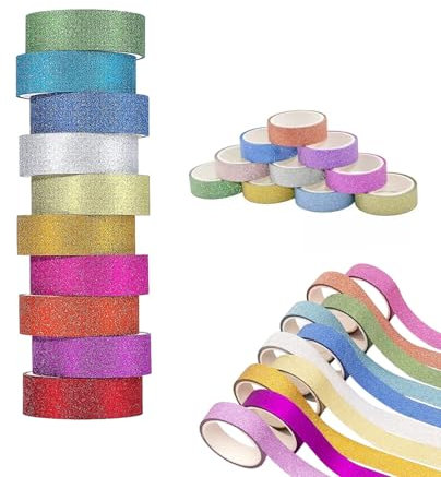 Nastro Glitterato,10 Rotoli Washi Strappabile Nastro Colorato Nastro Adesivo Fotografico Fai Da Te Il Nastro Carta Nastro Scrapbooking per Scrapbooking,Diari,Decorazioni per Feste 1.5CM x 3M
