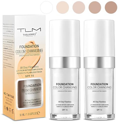 2 Pack TLM Colour Changing Foundation,Colour Changing Mature Skin Foundation,TLM Foundation Colour Change uk Mature Skin,Naturally Moisturizing Sunscreen Brighten Complexion Concealer Foundation 30ml