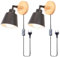 iDEGU 2 Pack Appliques Murales Rétro Vintage E27 Luminaire Industriel en Bois et Métal Réglable Lampe Murale Interieur avec Prise et Interrupteur Applique Moderne pour Chambre Salon Café (Noir)