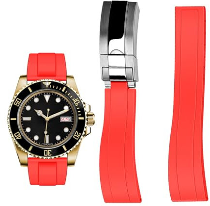 Kai Tian Bracelet de montre en silicone TPU - 20 mm - Pour hommes et femmes - Caoutchouc fluoré avec boucle déployante classique, 20mm, Silicone, Pas de gemme