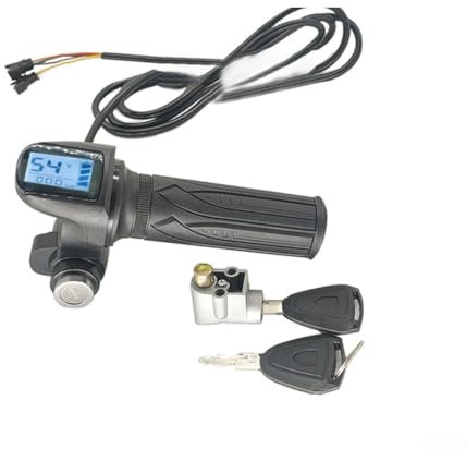 Electric Bike Throttle Grip LCD Screen Throttle Accelerator Bike Handle Grips With Cable 48V E-Bike Throttle Handle Grip With 2 Keys(A Battery Display)