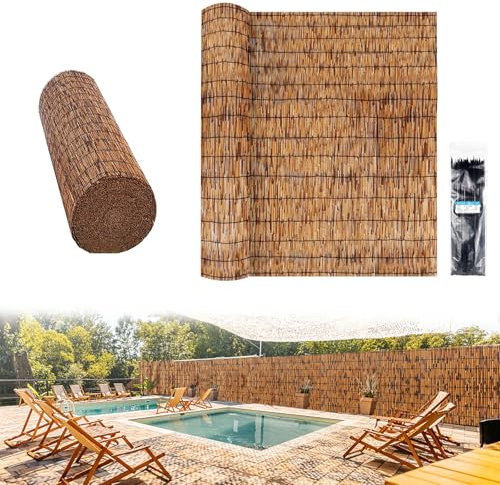 BZCKBZ Schilfzaun In Sondergröße 50 60 70 80 90 100 110 120 130 cm Hoch Brauner Schilfrohrmatte Sichtschutz Für Den Garten Villa, Pflanze, Landschaft – Handgewebt(80x600cm(2.6x19.7FT))