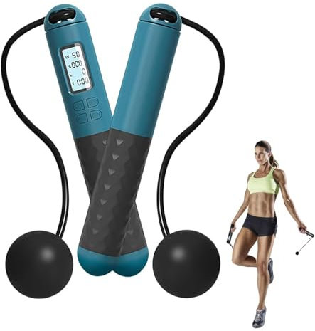 Cordless Skipping Ropes for Adults Ropeless Skipping Rope with Counter, Weighted Ball Jumping Rope Without Rope for Outdoor/Indoor, Cordless Jump Rope for Fitness,Exercise,Home (Green)