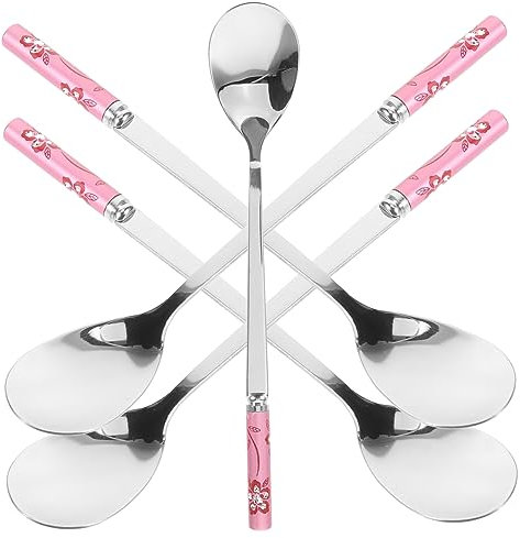 BESTonZON 5pcs Portable Spoon Ice Cream Coffee and Desserts Long Handle Spoons for Beverages and Cakes Lightweight and Stylish Kitchen Utensils