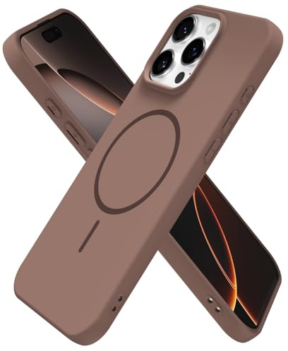 oakxco for iPhone 16 Pro Case Silicone Mag Safe, Magnetic Slim Thin Phone Case Compatible with Magsafe Wireless Charging, Cute Girly Aesthetic Soft Rubber Gel Safecase for Women Girls, Brown