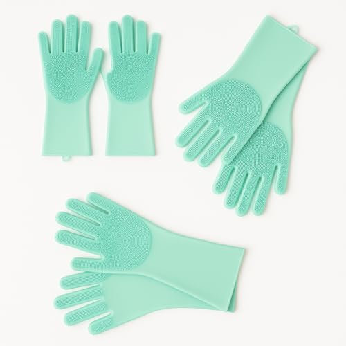 Dishwashing Gloves with Built-In Sponges – Multi-Purpose Cleaning Gloves for Dishes, Vegetables & Household Use – Durable, Waterproof, Reusable Scrubbing Gloves.