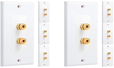 Htuygyjaw 8 Pack Single Gang 1.0 Speaker Wire Wall Plate (Banana Plug Wall Plate) for 1 Speaker, White