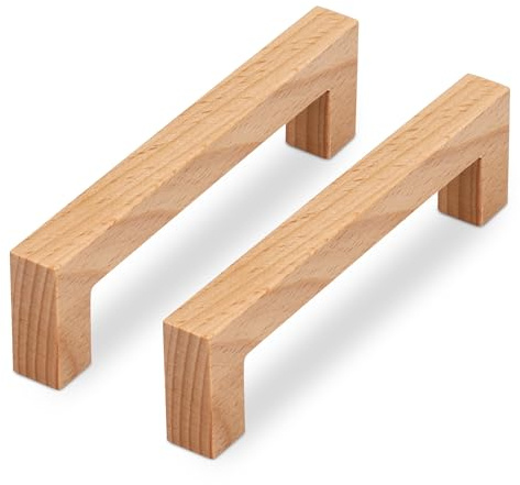 SYZOW 6 Stück Holz Möbelgriffe Schrankgriffe Holz mit Schrauben Lochabstand 128mm, Länge 145mm