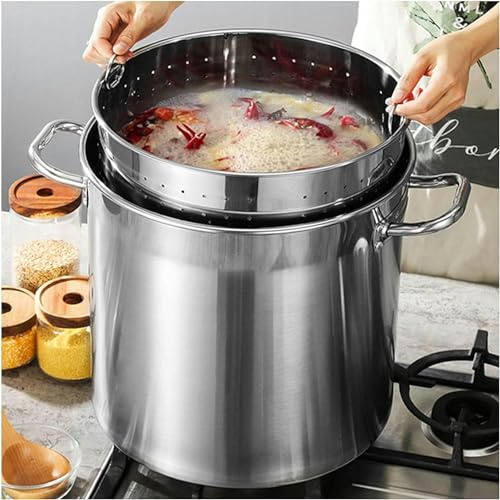 Heavy-Duty Stainless Steel Stock Pot with Strainer Basket - 35cm Crawfish Seafood & Turkey Fryer Pot for Home & Outdoor Cooking, Perfect for BBQ and Family Gatherings