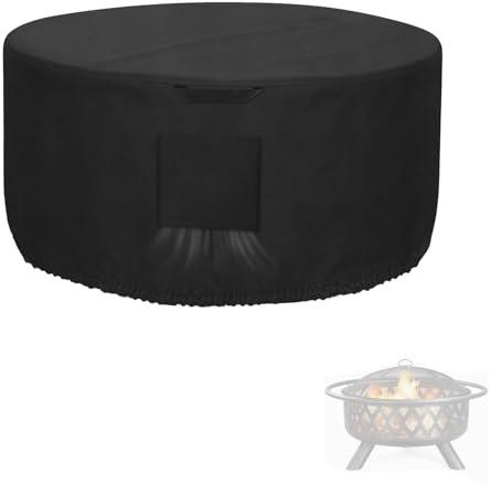 Kovshuiwe Round Fire Pit Cover Φ80 x H50cm, 420D Fabric Waterproof and Resistant, Outdoor Fire Bowl/Table Cover, Gas Fire Pit Cover