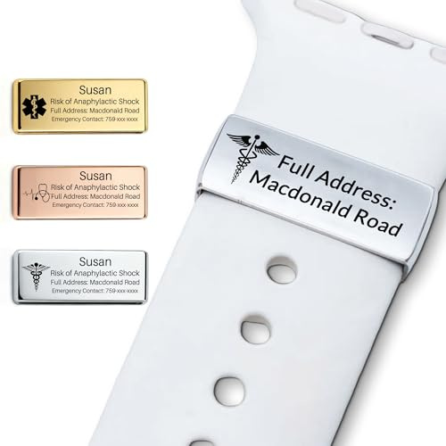 Personalisiertes Medizinisches ID-Tag für Uhrenarmbänder - Lasergravierte Notfallinformationen - Wasserdichte Sicherheitsplakette für Smartwatch - Für Sportler, Senioren und Reisende