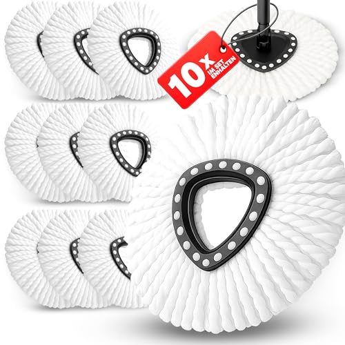 Retoo Wischmopp für Vileda Turbo Ersatzbezüge 10er-Set, Mikrofaser, Böden | Dreiecksform, maschinenwaschbar, für Easy Wring & Clean, Professional UltraSpin, Fliesen und Parkett, weiß/rot